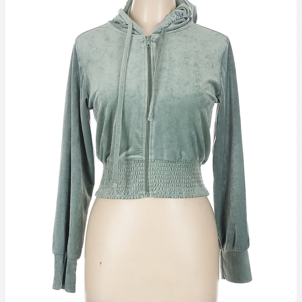 ALYA women’s medium green cropped velvet zip up jacket